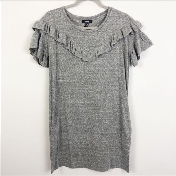 PAIGE | NEW Adalie Short Sleeve Ruffle Dress Heathered Gray Women’s Size X-Small - Picture 4 of 14
